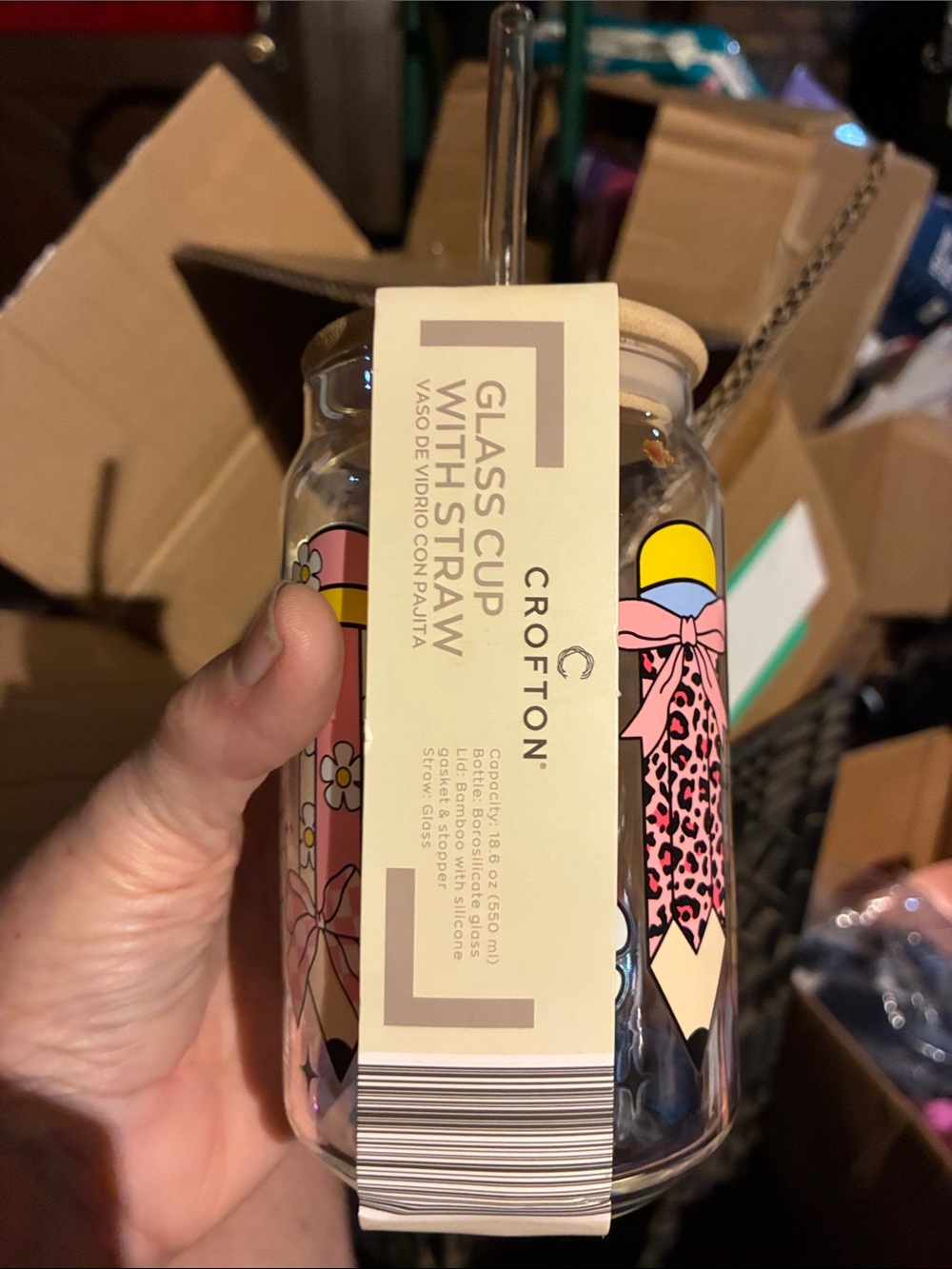 Crofton glass cup with glass straw